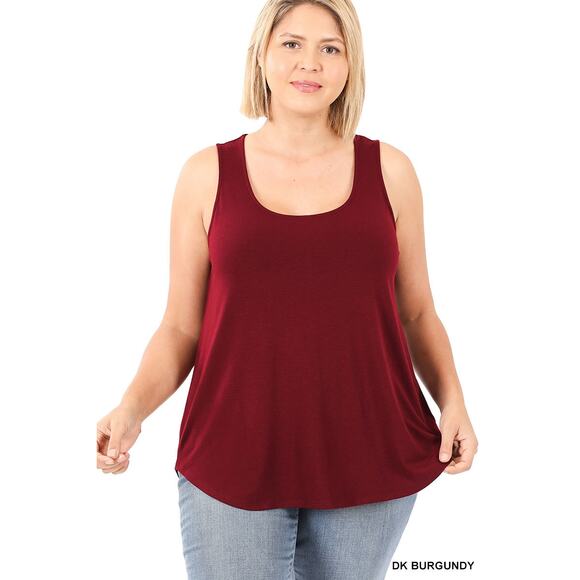 1X Dark Burgundy Scoop Neck Round Hem Tank Top Zenana Plus size comfy cool - Picture 1 of 13